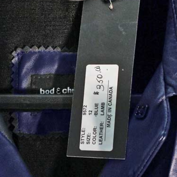 COAT, LAMB LEATHER, BOD AND CHRISTENSEN, TAGS ON, MISSES 12, NAVY, MID CALF - Picture 6 of 7